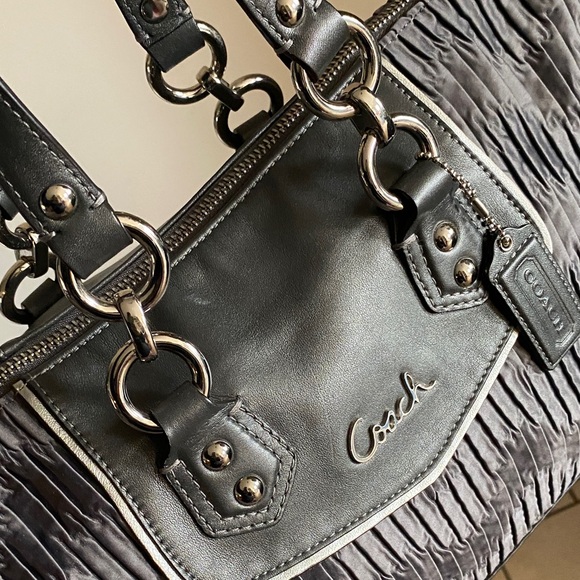 Coach Gray and silver Textured Shoulder Bag